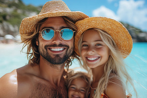 Family enjoys a sunny day at the bea, a Photo by Tanuart