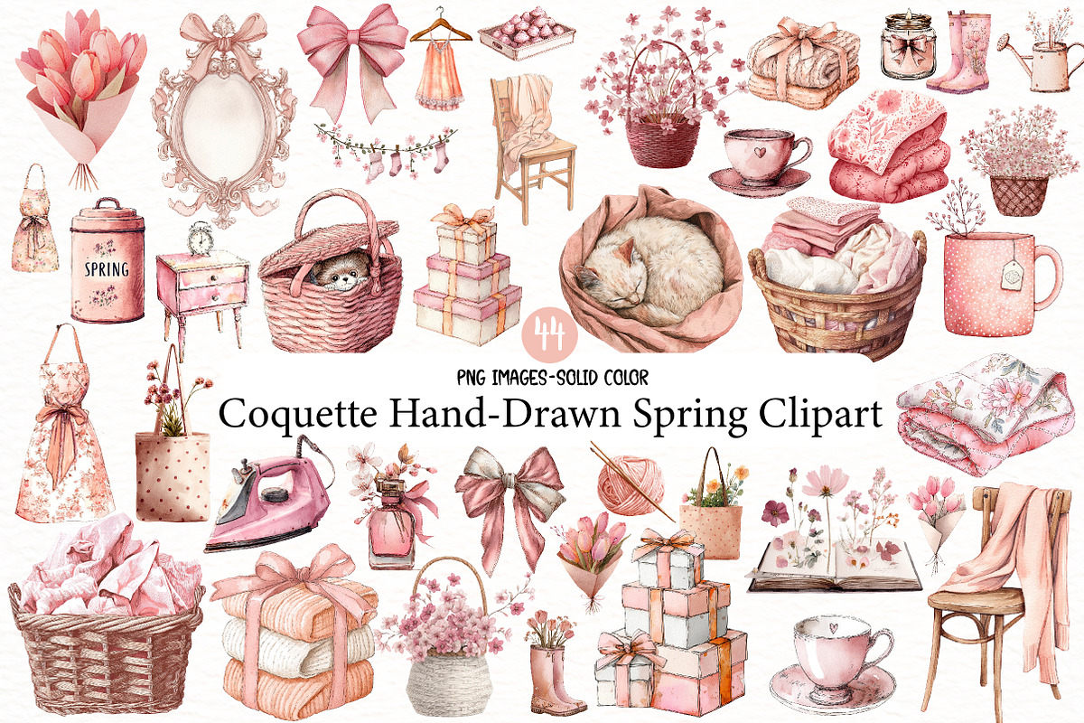 Coquette Hand-Drawn Spring Clipart, an Illustration by Designworld (Photo 1 of 6)