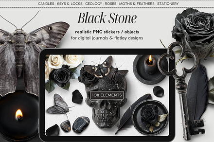 Black Stone Realistic PNG Objects, an Object Graphic by Iconogenic