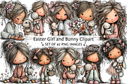 Easter Girl and Bunny Watercolor Cli, an Illustration by DreamPrint404 (Thumbnail 1 of 6)