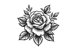 Engraved Rose With Buds Illustration