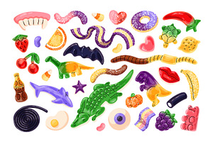 Sweet jellies, gummy candies set, a Food Illustration by PaperTrident