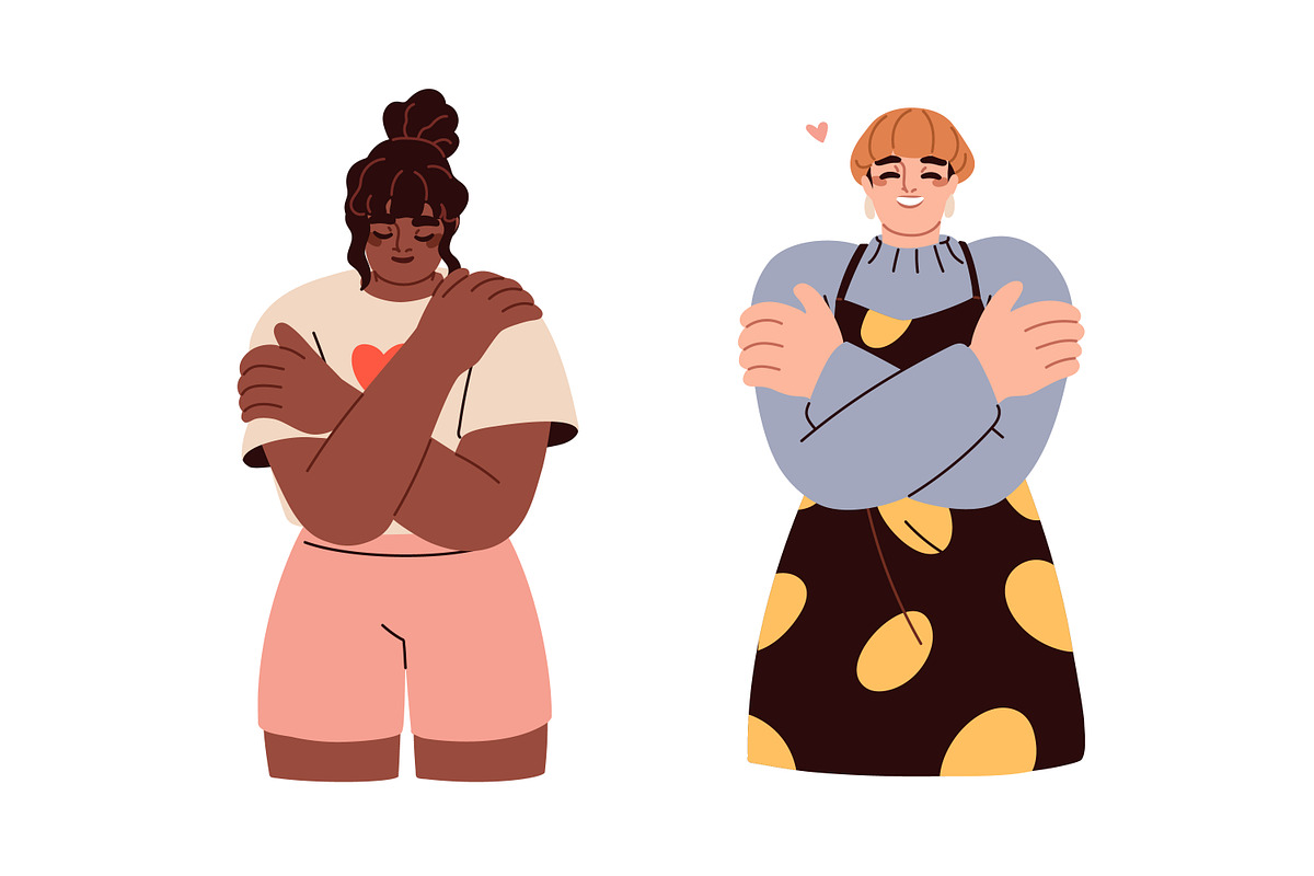 People hug themselves. Self love set, a Person Illustration by Good Studio (Photo 4 of 7)