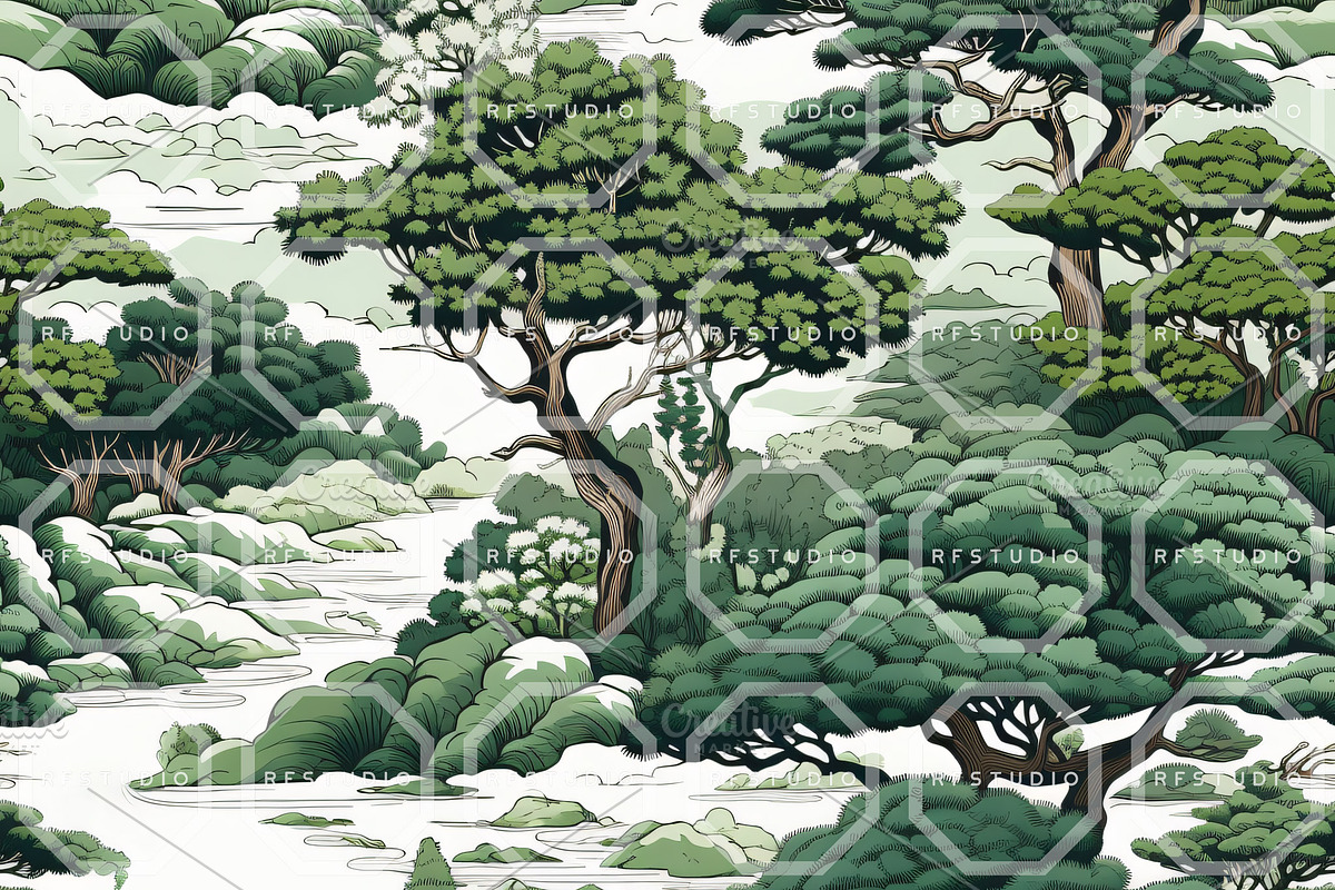 JADE CHINOISERIE. Toile de Jouy, a Pattern Graphic by RefinedFantasyStudio (Photo 3 of 9)