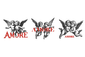 Cupids engraving set. Cupid, AMORE, an Object Illustration by Stock-Smart-Start