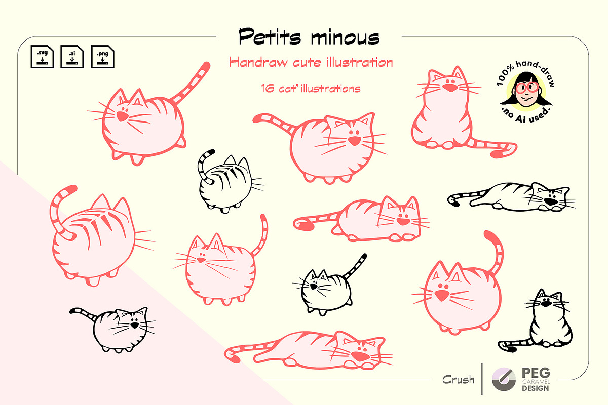 Cat Illustrations Hand-Drawn Kawaii, an Animal Illustration by Peg Design (Photo 1 of 6)