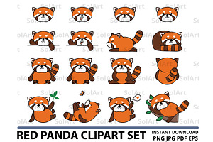 Red panda clipart set