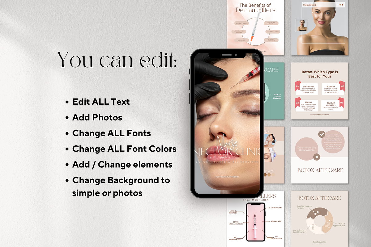 Botox & Esthetician Canva Templates, a Social Media Template by NataliesBox (Photo 7 of 13)