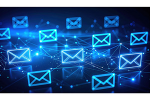 Futuristic digital envelopes fly, a Technology Photo by Igor Tichonow
