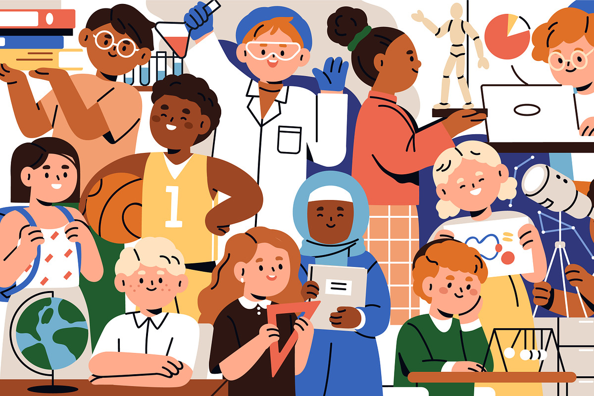 School kids study. Education concept, an Education Illustration by Good Studio (Photo 3 of 4)