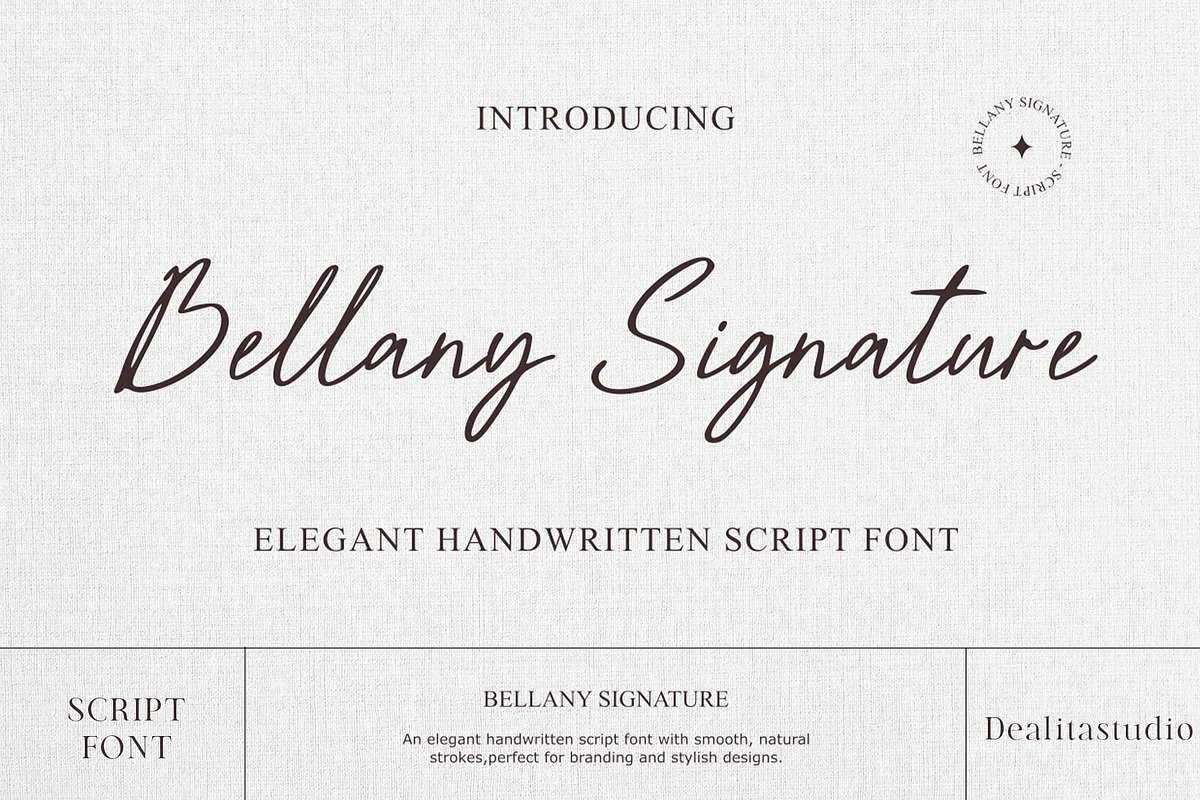Bellany – Elegant Handwritten Script, a Script Font by dealitastudio (Photo 1 of 8)