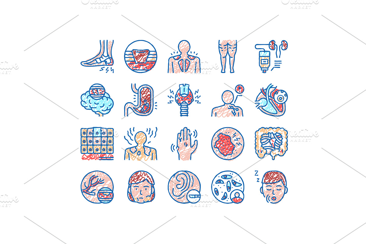 Disease Human Problem set Icons hand, an Object Illustration by pikepicture