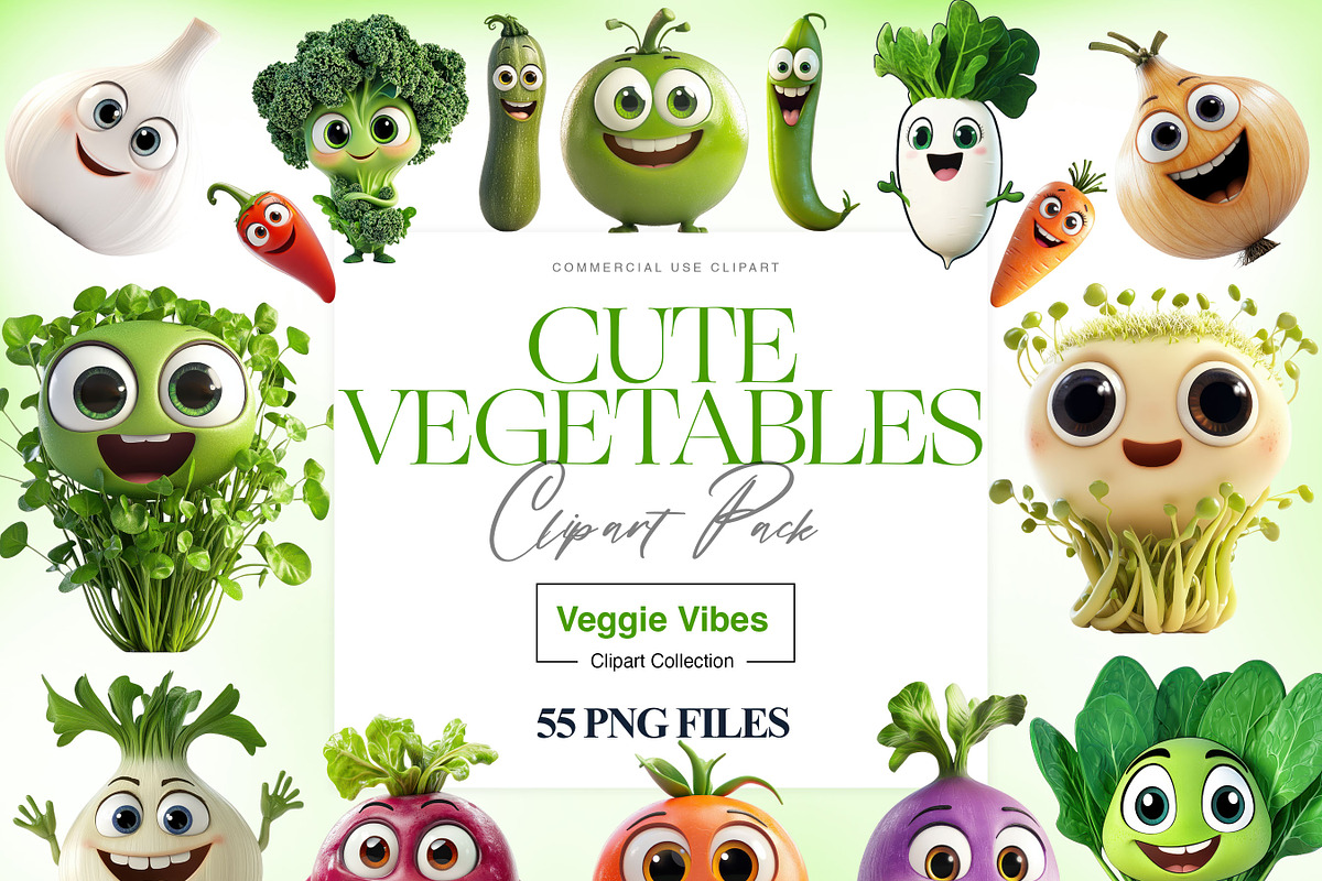 Cute Vegetables Clipart, Cute Carrot, a Food Illustration by BrushstrokeArtGB (Photo 1 of 9)