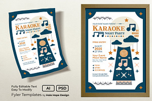 Folk Art Karaoke Night Flyer, a Flyer Template by Hole Hope Design