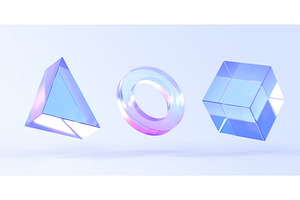 Glass Triangle, Ring And Cube Box