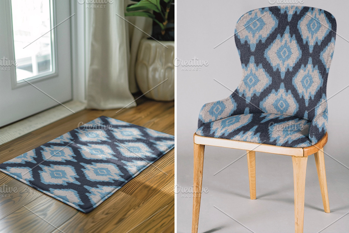 Blue Uzbek Ikat Ogee Pattern