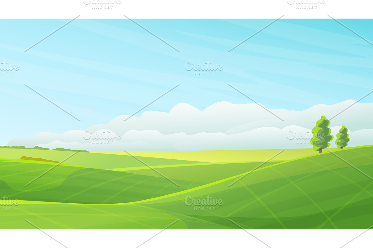 sunny landscape with rolling green, an Illustration by IfH