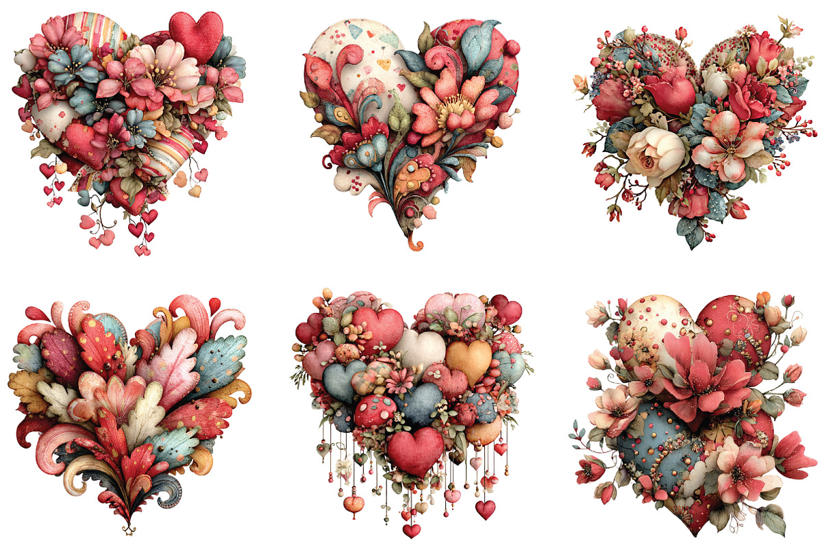 Whimsical Heart Valentine Clipart, an Illustration by CraftArtStudio (Photo 4 of 6)