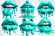 Turquoise Dripping Lips Bundle, an Illustration by SVGArt (Thumbnail 3 of 8)