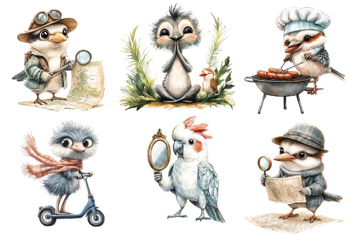 Funny Australian Bird Clipart, an Illustration by Watercolor design (Photo 4 of 5)