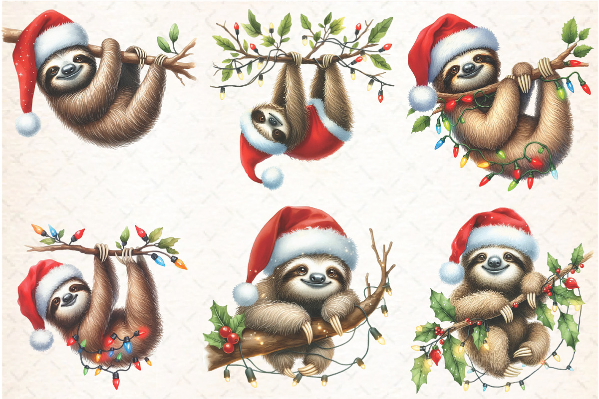 Cute Sloth Christmas Clipart PNG, an Illustration by Libby Wishes (Photo 3 of 13)