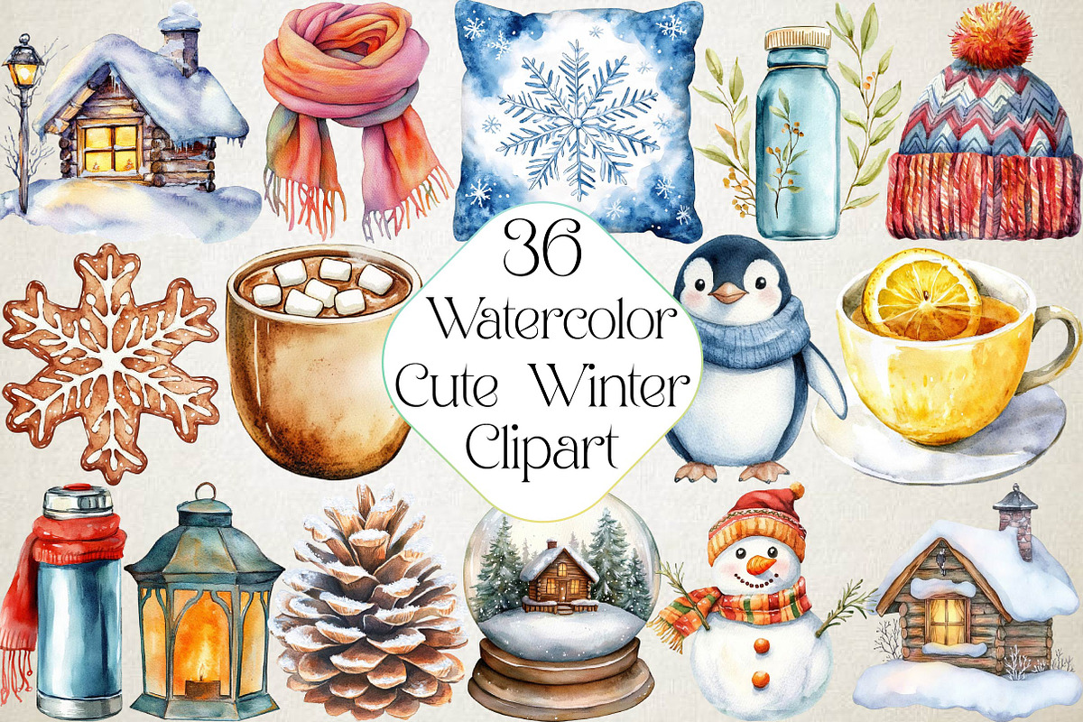 Watercolor Cute Winter Clipart Bundl, an Illustration by DreamPrint404 (Photo 1 of 7)