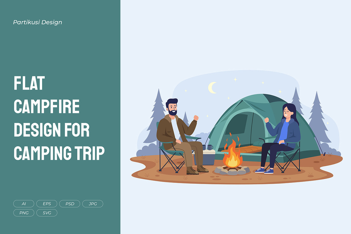 Flat Campfire Design for Camping, a Person Illustration by Partikusi Design (Photo 1 of 3)