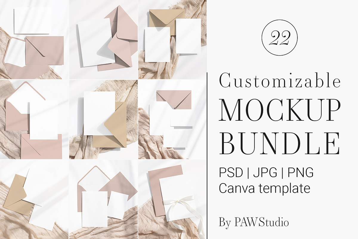 5x7CardEnvelopeMockupBundle Canvab32, an Advertising Mockup by PawMockups (Photo 1 of 12)