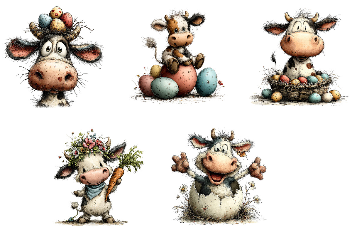 Whimsical Easter cow clipart, an Illustration by CreationArt (Photo 4 of 7)