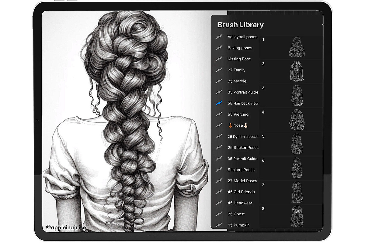 Procreate Hair braids face brushes, a Brush Add-On by AppleinaJuice (Photo 4 of 11)
