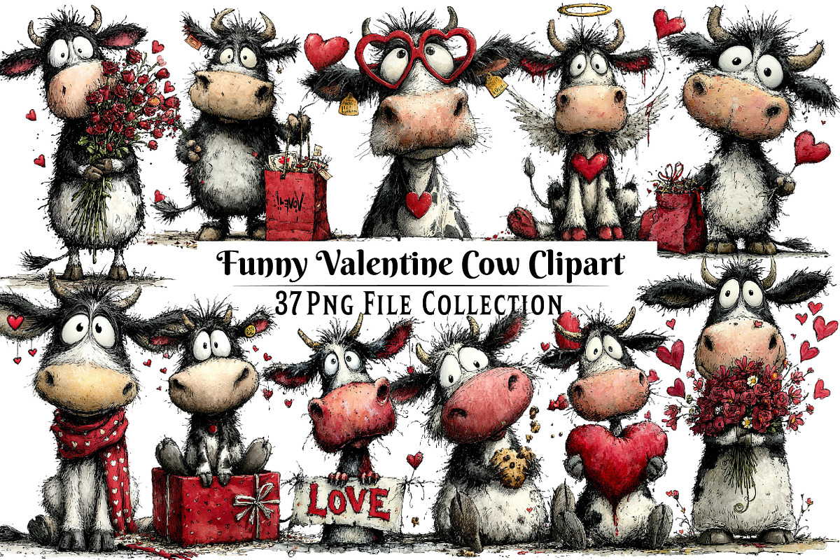 Funny Valentine's Cow Clipart, an Illustration by Dream Creation (Photo 1 of 7)