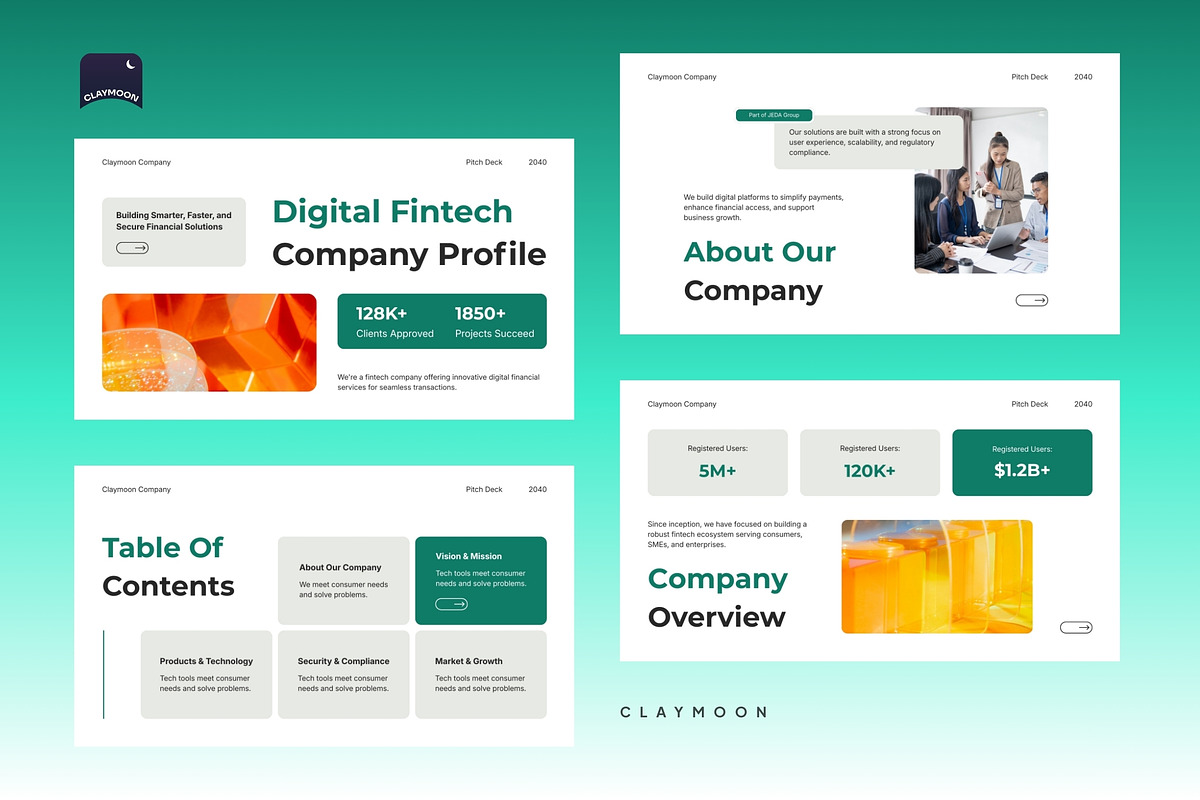 Fintech Pitch Deck Presentation, a Presentation Template by Claymoon Lab (Photo 5 of 7)