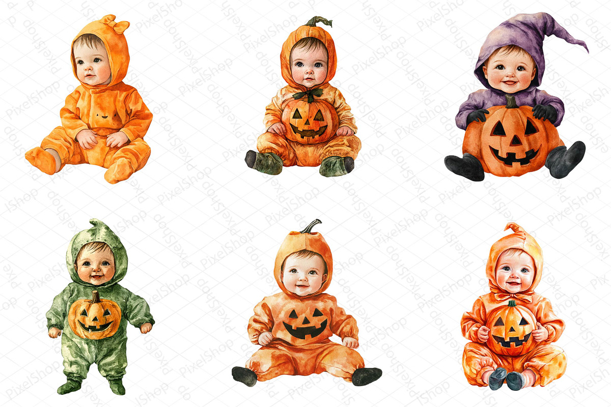Halloween Baby Costume Clipart, an Illustration by DreamPrint404 (Photo 2 of 6)