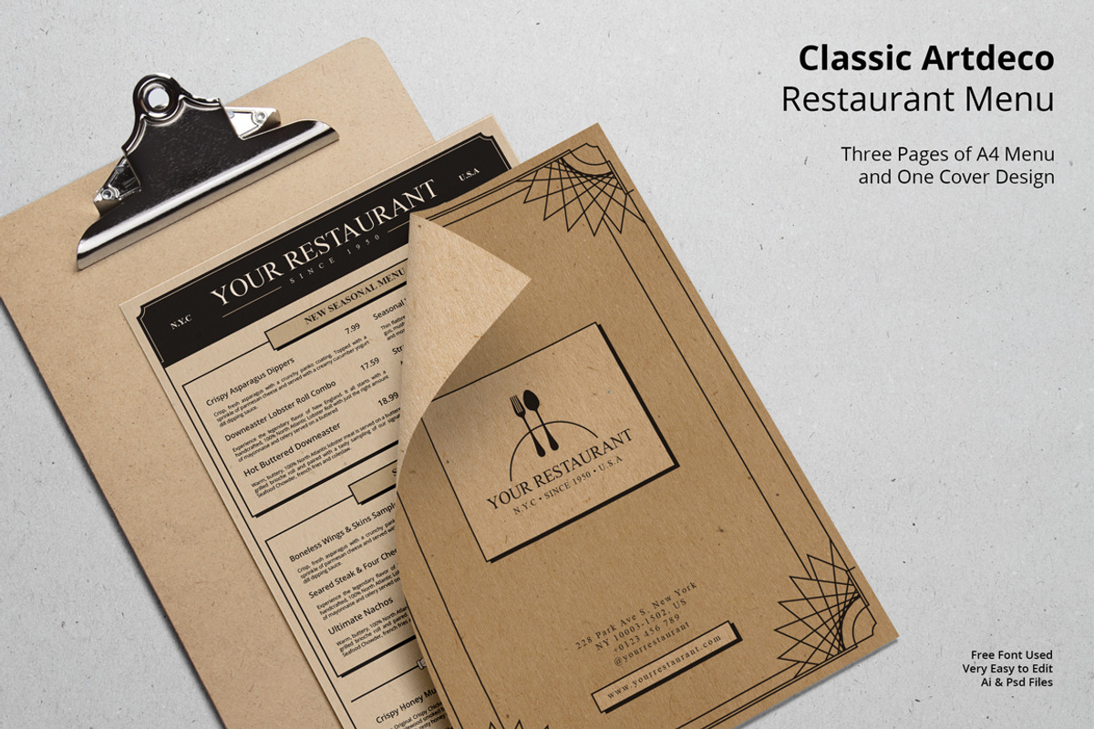 Classic Artdeco Restaurant Menu, a Stationery Template by Juru Rancang Graphic (Photo 1 of 3)