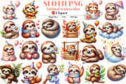 Sloth Watercolor Animal Clipart, an Illustration by Watercolor design (Thumbnail 1 of 4)
