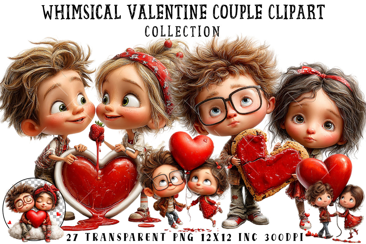 Whimsical Valentine Couple Clipart, an Illustration by OK Design (Photo 1 of 6)