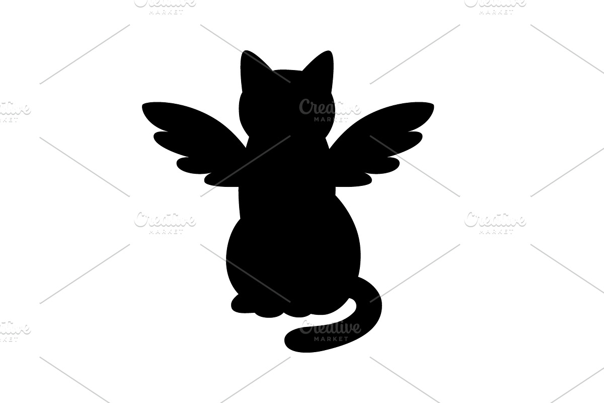 Black silhouette of cartoon cat with, an Animal Illustration by GraphiShop