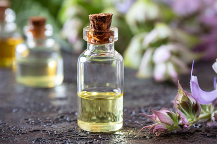 A bottle of clary sage essential oil featuring essential oil, clary sage, and, a Health & Medical Photo by Madeleine Steinbach