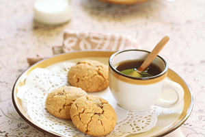 Peanut butter chocolate chip cookies featuring american, background, and baked