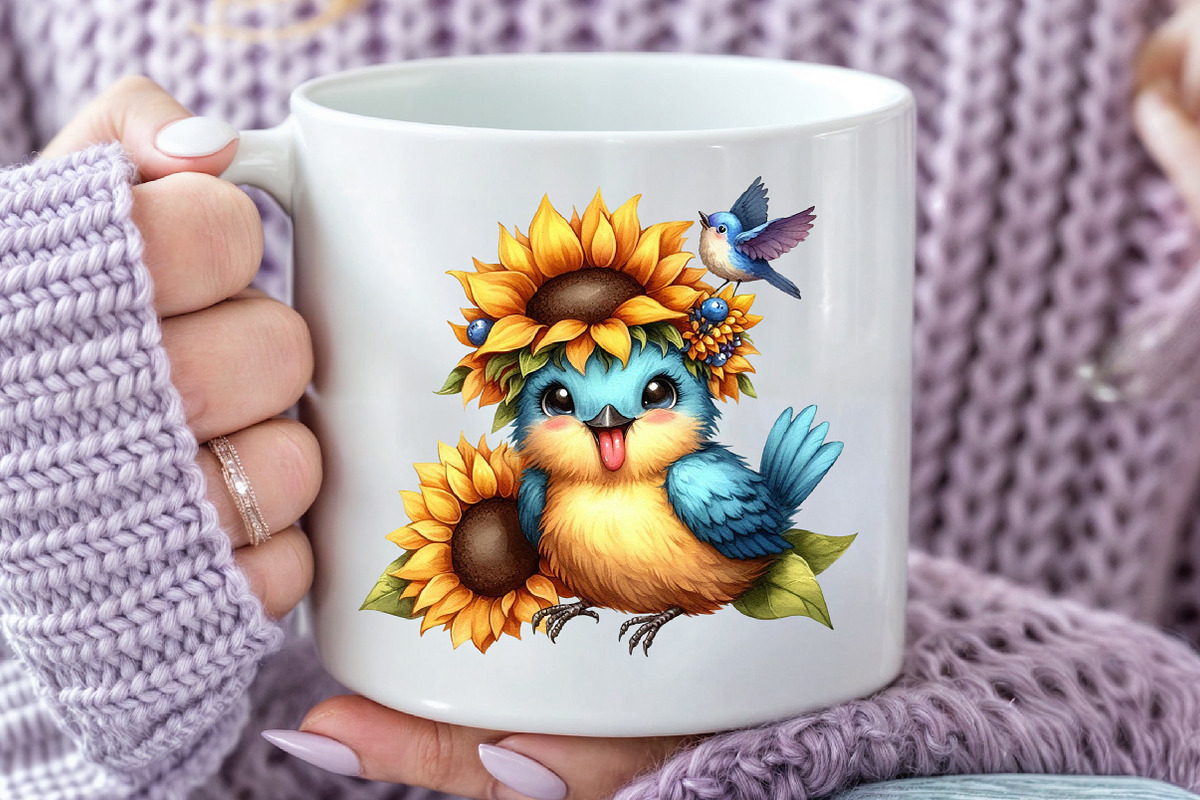 Funny Bird & Sunflower Clipart, an Illustration by Rose Art (Photo 7 of 7)
