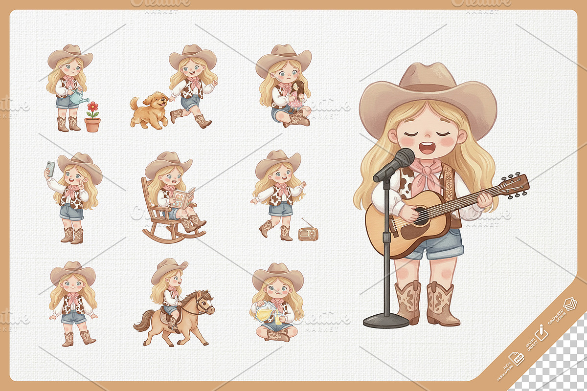 Lovely Cowgirl Kid Cute Cartoon Art, a Person Illustration by Gohsantosa (Photo 4 of 4)