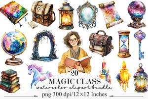 Watercolor Magic Class Clipart, an Illustration by Designking