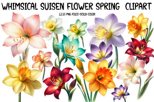Whimsical Suisen flower spring Clip, an Illustration by Designworld