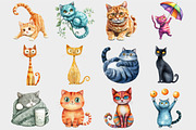 Whimsical Quirky Cat Clipart, a Seasonal Illustration by Design Market (Thumbnail 4 of 4)