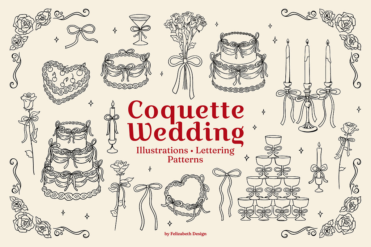Coquette Wedding Cliparts & Frames, an Object Illustration by Felizabeth Design (Photo 1 of 14)