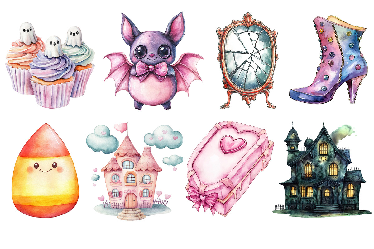 Pastel Halloween Clipart Watercolor, an Illustration by SinaCreation (Photo 2 of 4)