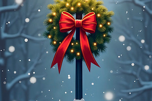 Festive Winter Lamppost Adorned with, a Photo by LOGOCREATIVE