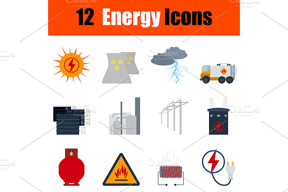 12 Energy Flat Design Icons