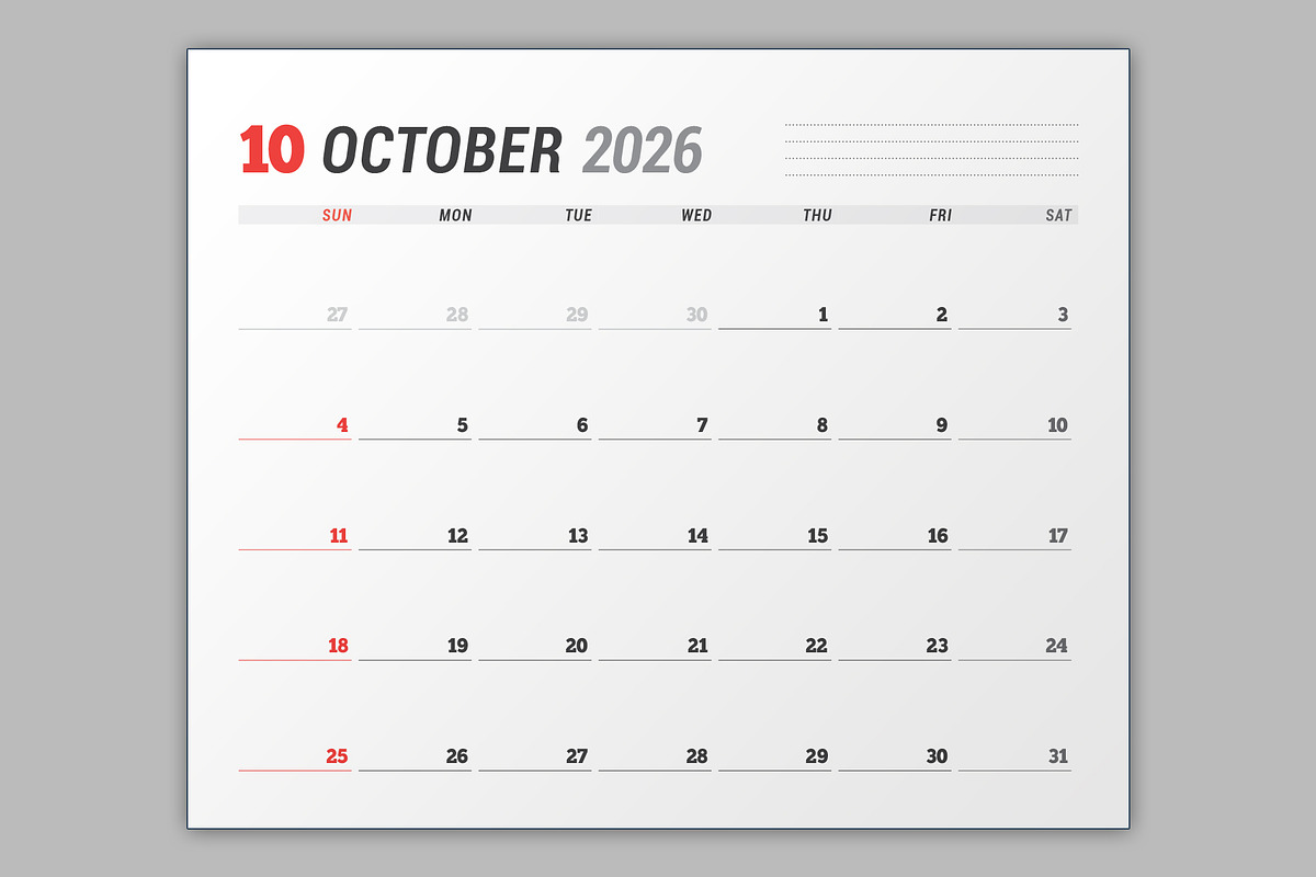 Wall Calendar 2026 (WC037-26-S), a Stationery Template by mikhailmorosin (Photo 5 of 8)