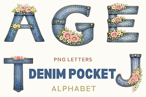Denim Floral Alphabet PNG Bundle, a Duotone Icon by Tanya Kart
